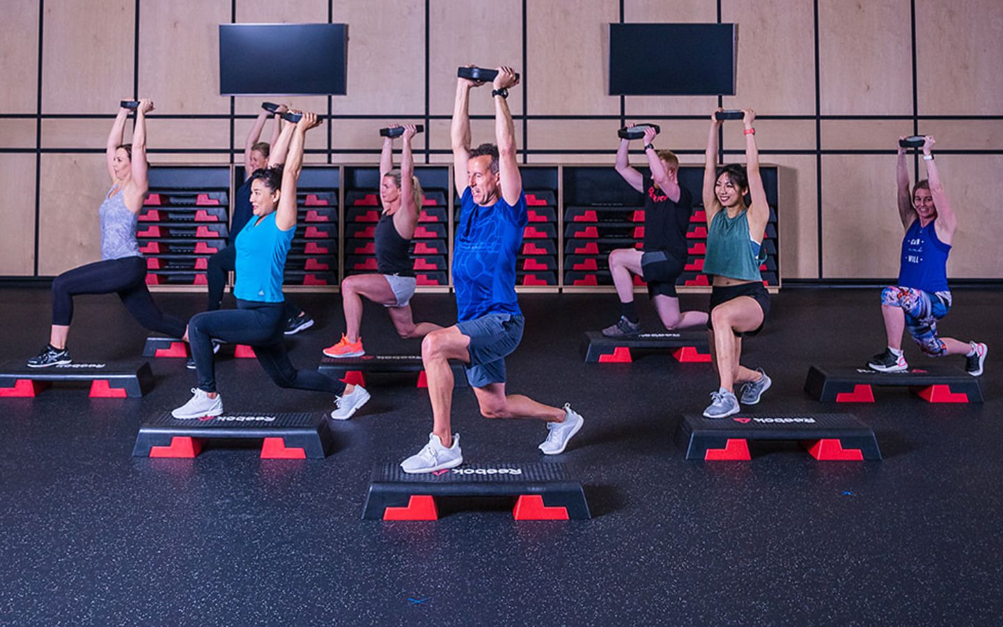 A group of men and women participating in a Burn Zone class at Christchurch Recreation and Sport.