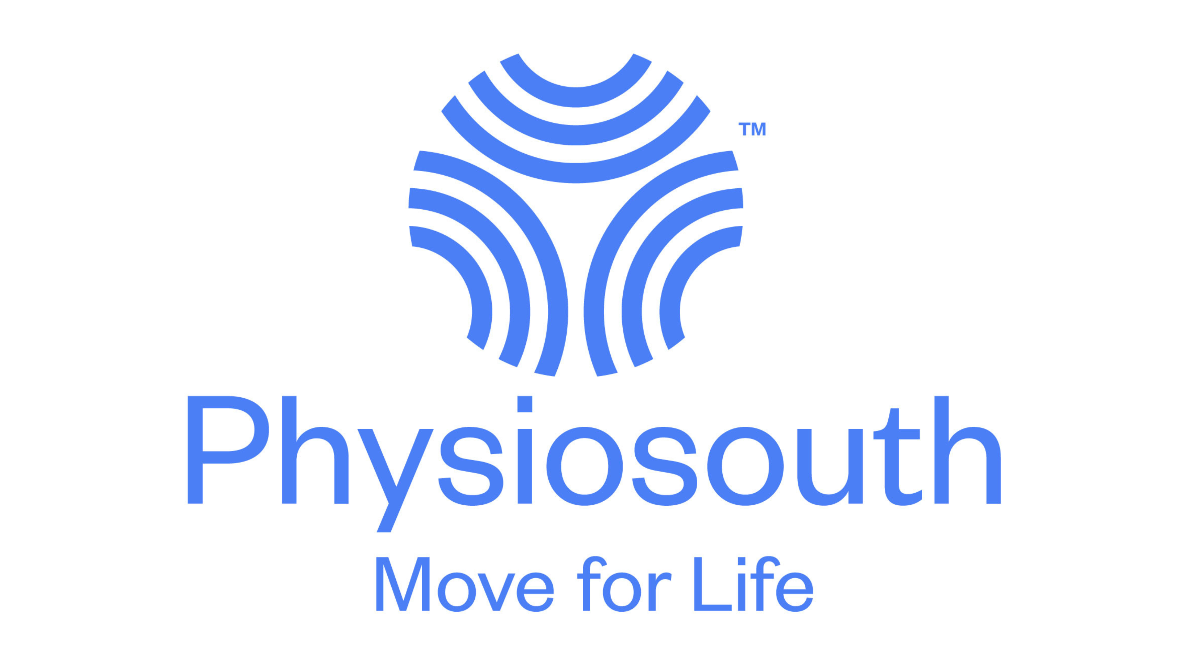 Physiosouth logo in purple lettering, "move for life". 